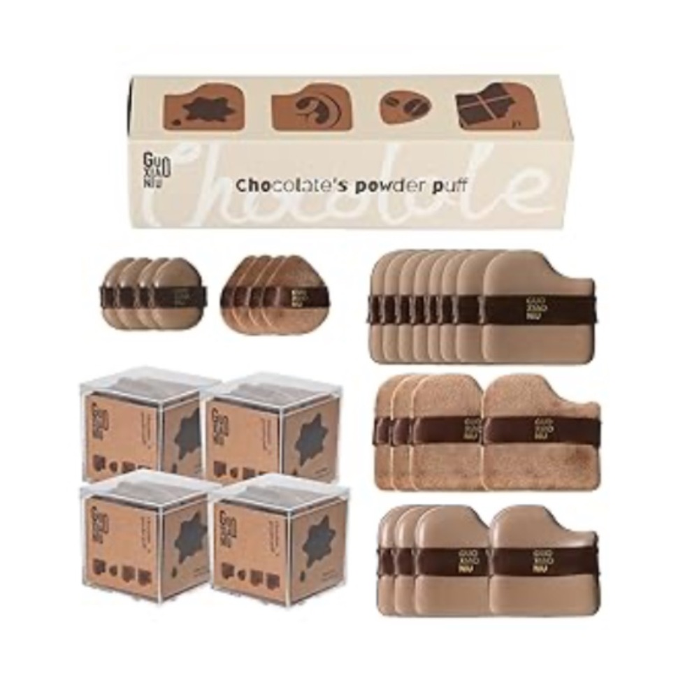 24 piece powder puff set in chocolate brown